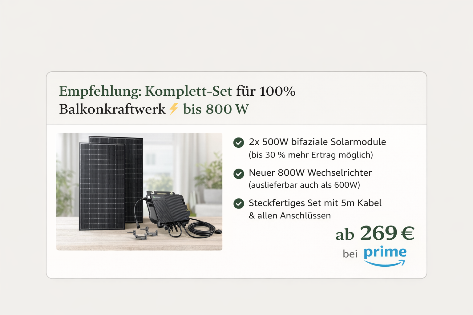 1000 W Balkonkraftwerk Komplett-Set mit bifazialen Solarmodulen – ab 269 Euro